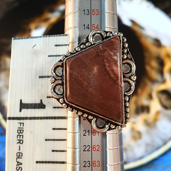 Reddish Brown Jasper Gemstone Sterling Silver Plated Ring Size 8 - Picture 9 of 11